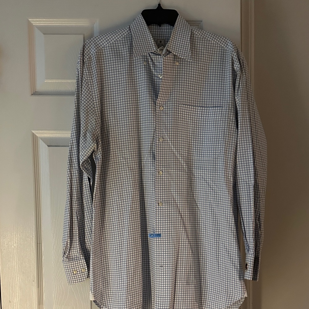 Peter Millar Light Blue Checkered Dress Shirt M EUC